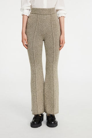 Pantalon wide legs en laine taille haute - Kaki chiné