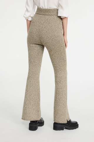 Pantalon wide legs en laine taille haute - Kaki chiné