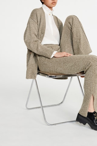 Pantalon wide legs en laine taille haute - Kaki chiné