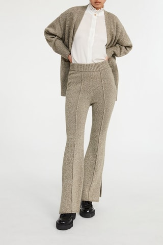 Pantalon wide legs en laine taille haute - Kaki chiné
