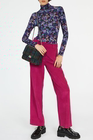 Pantalon droit en velours taille haute - Fuchsia
