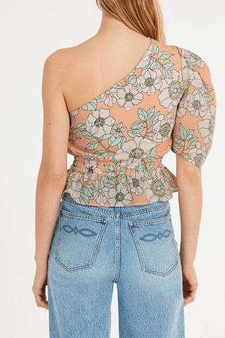 Top asymétrique en lin - Saumon et beige