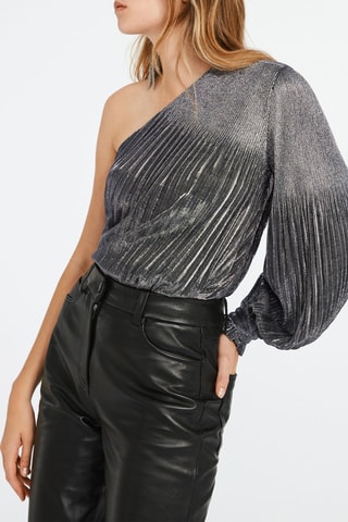 Top plissé asymétrique - Gris foncé et argenté