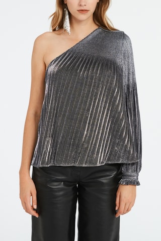 Top plissé asymétrique - Gris foncé et argenté