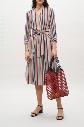 Robe midi - Beige et bordeaux