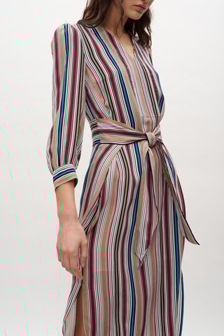 Robe midi - Beige et bordeaux