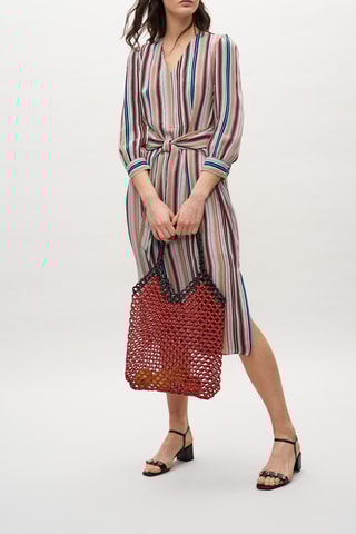 Robe midi - Beige et bordeaux