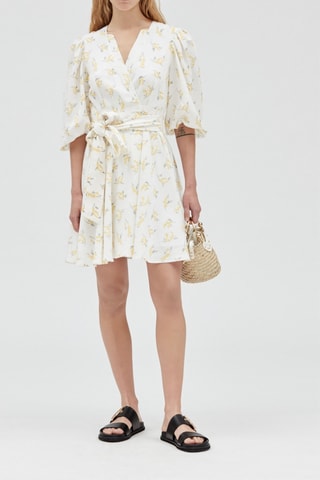 Robe portefeuille en lin - Blanc