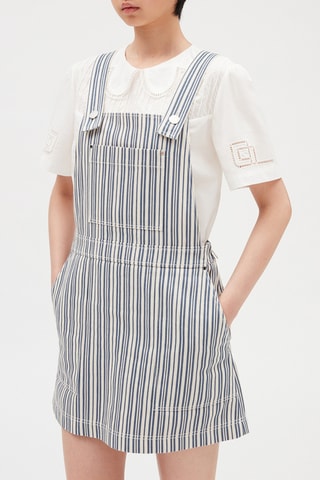 Robe courte salopette - Blanc et bleu