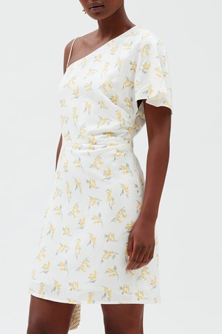 Robe mi-longue asymétrique - Blanc et jaune