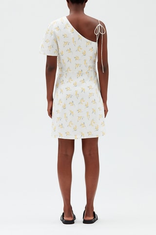 Robe mi-longue asymétrique - Blanc et jaune
