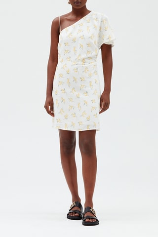 Robe mi-longue asymétrique - Blanc et jaune