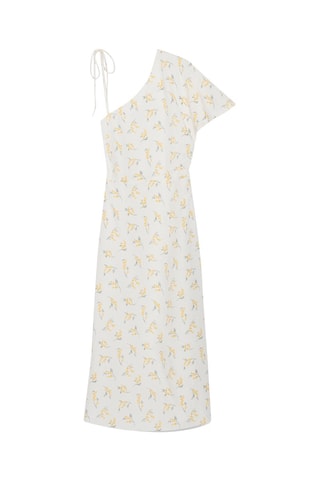 Robe mi-longue asymétrique - Blanc et jaune