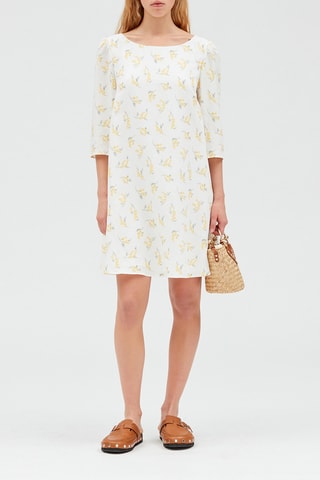 Robe mi-longue asymétrique - Blanc et jaune