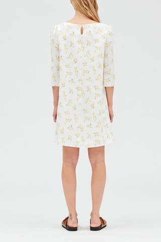 Robe mi-longue asymétrique - Blanc et jaune