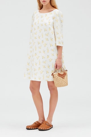Robe mi-longue asymétrique - Blanc et jaune