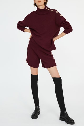 Short taille haute en laine - Bordeaux