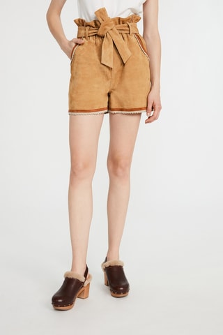 Short en cuir de chèvre nubuck taille haute - Marron clair