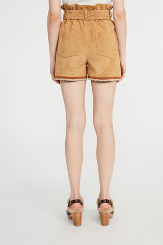 Short en cuir de chèvre nubuck taille haute - Marron clair