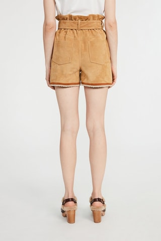 Short en cuir de chèvre nubuck taille haute - Marron clair