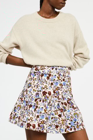 Jupe patineuse taille haute - Blanc et rouge brique