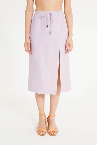 Jupe midi en lin taille haute - Lilas