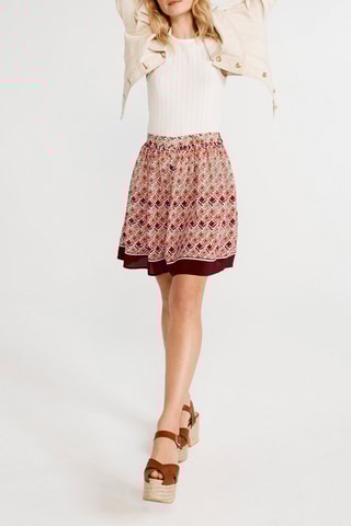 Jupe patineuse en soie taille haute - Bordeaux et saumon