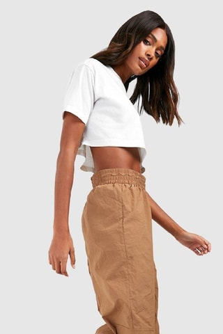 Pantalon cargo taille haute - Marron