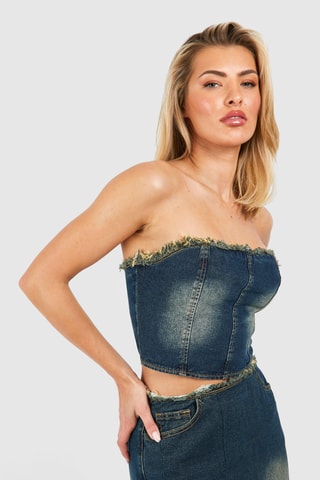 Crop top bustier en jean - Bleu