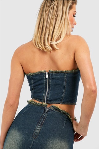 Crop top bustier en jean - Bleu