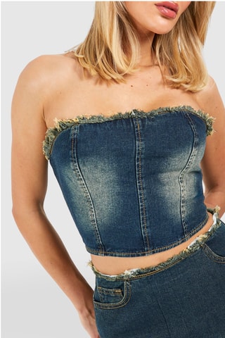 Crop top bustier en jean - Bleu