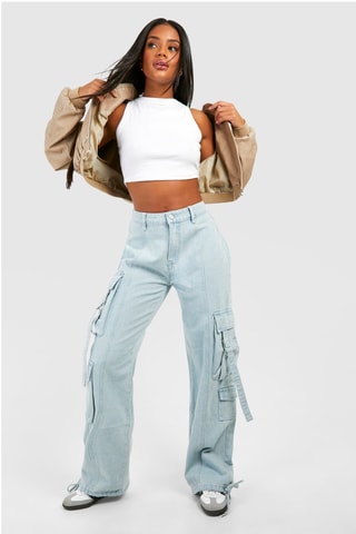 Jean cargo taille haute - Bleu clair