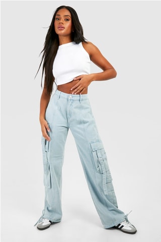 Jean cargo taille haute - Bleu clair