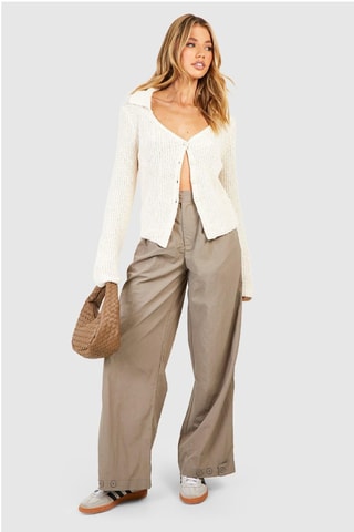 Pantalon wide legs taille haute - Beige
