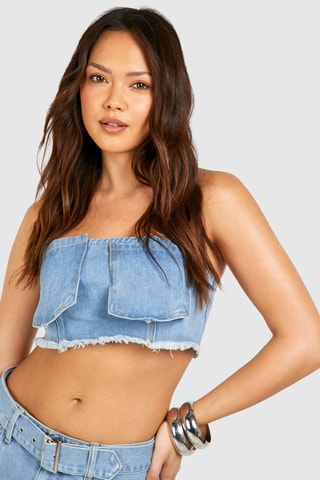 Crop top bustier en jean - Bleu clair