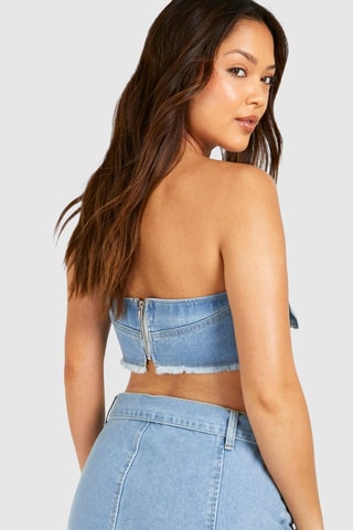 Crop top bustier en jean - Bleu clair