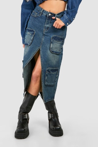 Jupe midi en jean - Bleu foncé