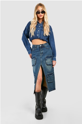 Jupe midi en jean - Bleu foncé