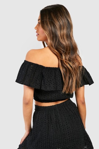Crop top et jupe patineuse en broderie anglaise - Noir