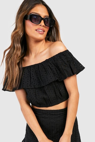 Crop top et jupe patineuse en broderie anglaise - Noir