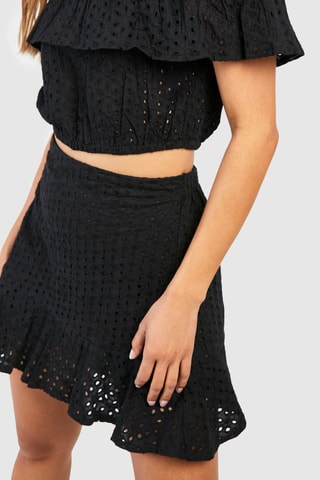 Crop top et jupe patineuse en broderie anglaise - Noir