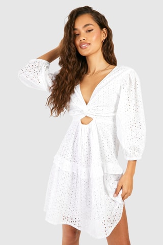 Robe patineuse en broderie anglaise - Blanc