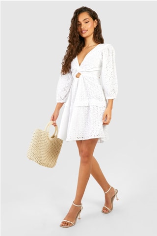 Robe patineuse en broderie anglaise - Blanc