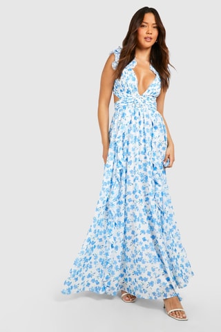 Robe longue - Blanc et bleu