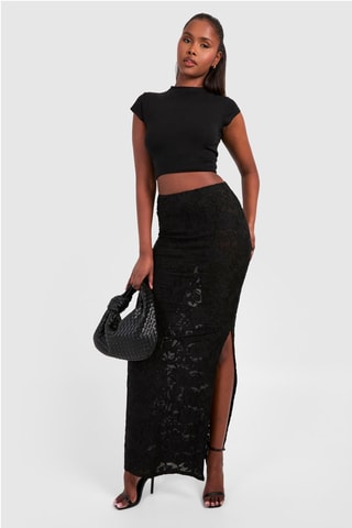 Jupe en dentelle taille haute - Noir