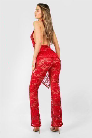 Top et pantalon flare en dentelle - Rouge