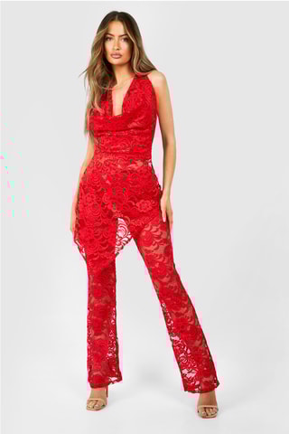 Top et pantalon flare en dentelle - Rouge