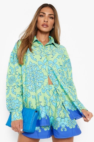 Chemisier et short relaxed - Vert et bleu