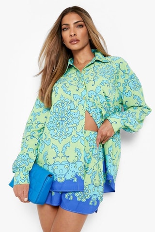 Chemisier et short relaxed - Vert et bleu