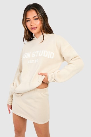 Sweat oversize à capuche et minijupe - Beige